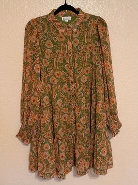 &merci Olive Floral Long-Sleeve Tiered Dress